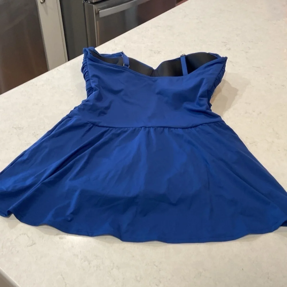 NWT Bleu by Rod Beattie Underwire Ruched One-Piece Swim Dress Swimsuit Blue16W